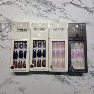 imPress Set of 4 Press-On-Manicure Medium/Short Lengths Glitter Gem Metallic